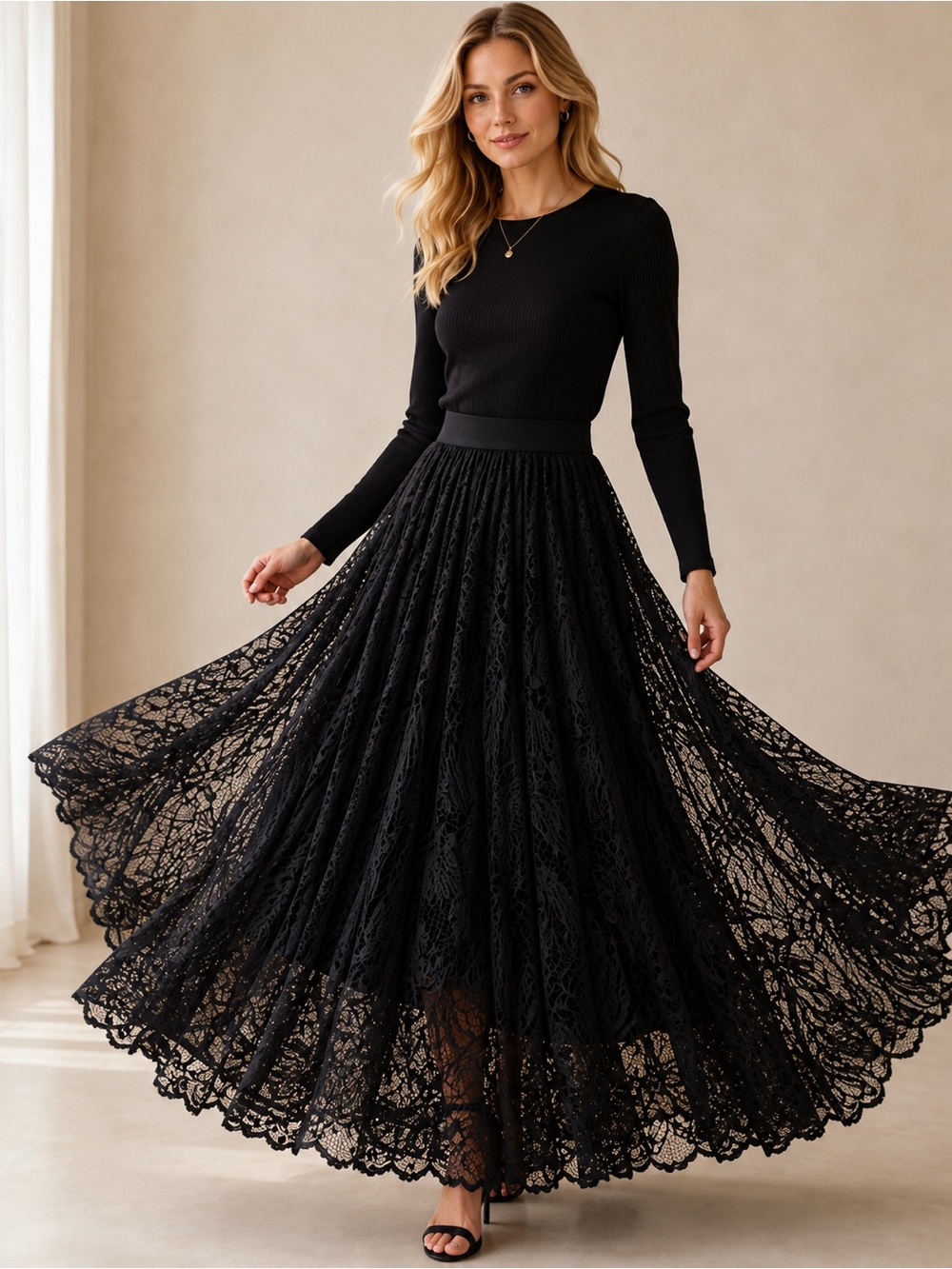 Black Lace Maxi Skirt - Elegant Women's Skirt